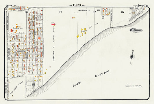 Plate 125, Toronto East, Waterfront, Beach & Hunt Club, 1923, Map on heavy cotton canvas, 18x27in. approx.