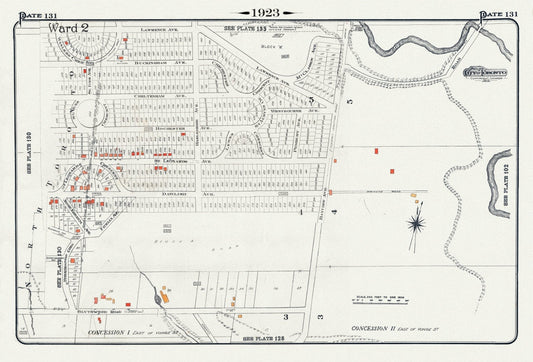 Plate 131, Toronto North of Blythewood, 1923, Map on heavy cotton canvas, 18x27in. approx.