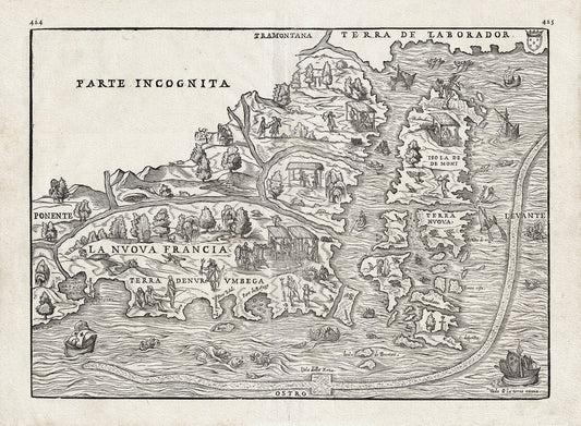 Rasmusio, La Terra Nuova, 1556, on heavy cotton canvas, approx.22x27"