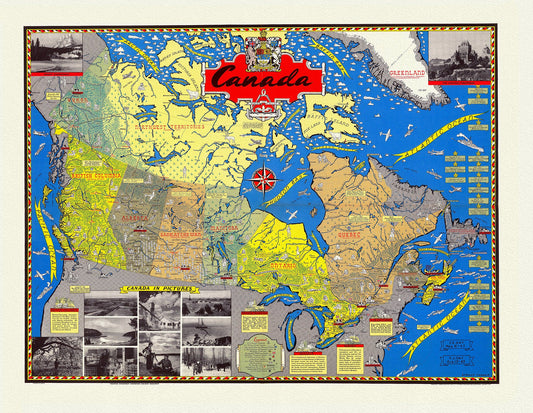 Canada in Pictures, 1945, Map on heavy cotton canvas, 22x27" approx.