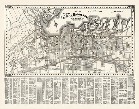 Map of the City of Hamilton, 1922, on heavy cotton canvas, 22x27" approx.