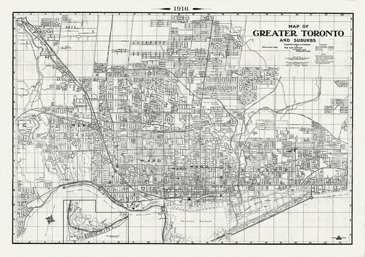 Map of Greater Toronto & Suburbs, 1916 , map on heavy cotton canvas, 22x27" approx.