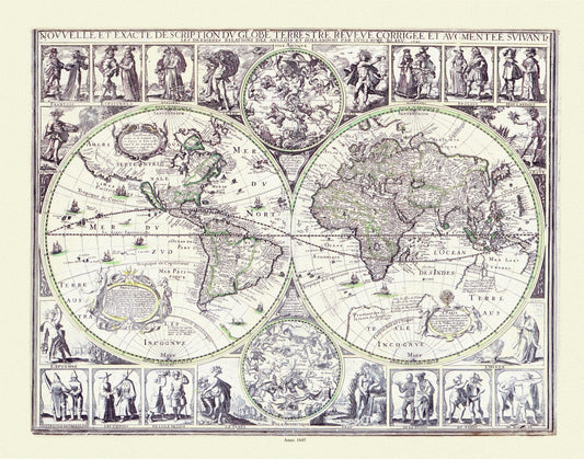 Blaue, Nouvelle et Exacte description du Globe Terrestre, 1645, Map on heavy cotton canvas, 22x27in. approx.