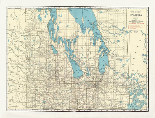 Rand McNally & Company, Commercial Atlas, Manitoba, 1924  , map on heavy cotton canvas, 22x27" approx.
