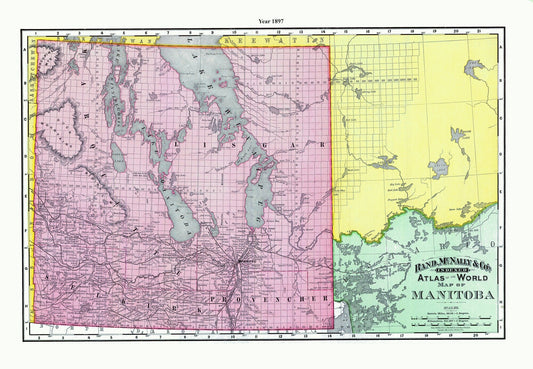 Rand McNally and Company, Manitoba, 1897  , map on heavy cotton canvas, 22x27" approx.