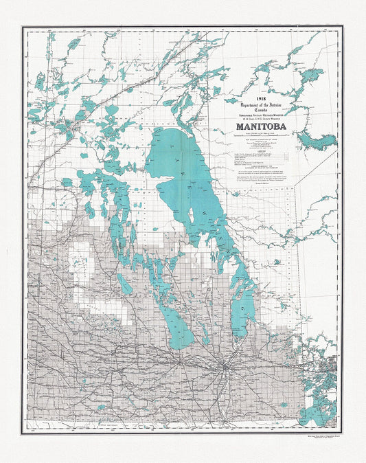 Manitoba, map showing disposition of lands, 1918 , map on heavy cotton canvas, 22x27" approx.