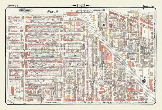 Plate 56, Toronto West, High Park East, Parkdale & Brockton, 1923, Map on heavy cotton canvas, 18x27in. approx.