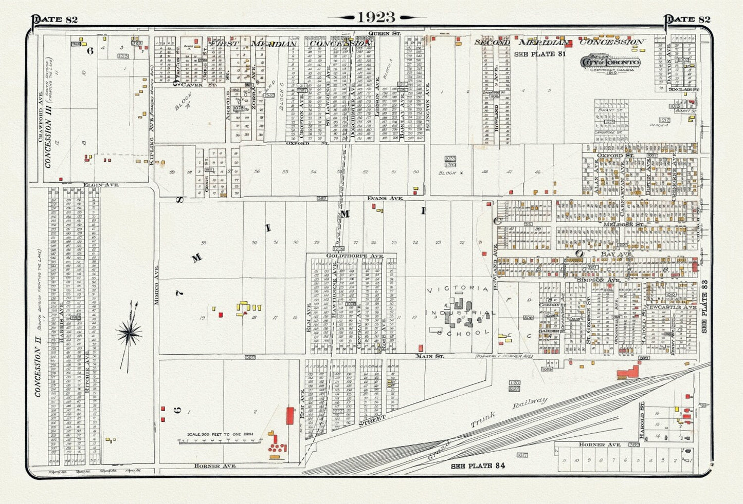 Plate 82, Toronto West, Mimico, 1923, Map on heavy cotton canvas, 18x27in. approx.