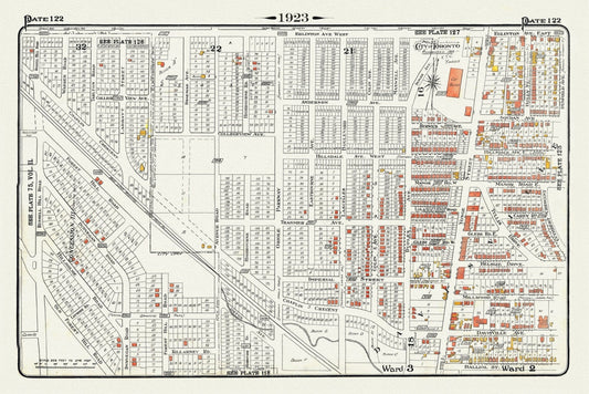 Plate 122, Toronto North, South of Eglinton Avenue, 1923, Map on heavy cotton canvas, 18x27in. approx.