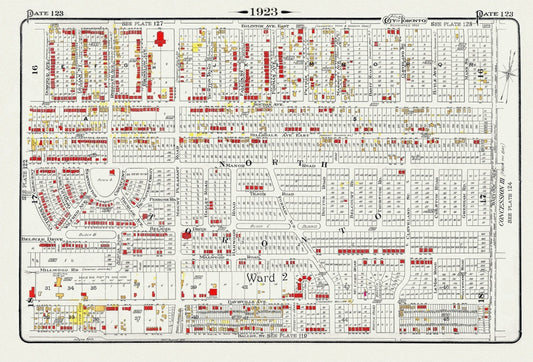 Plate 123, Toronto North, Davisville, 1923, Map on heavy cotton canvas, 18x27in. approx.