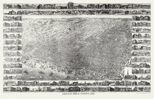 Gross,  A Bird's eye view of Toronto, 1876, map on heavy cotton canvas, 22x27" approx.