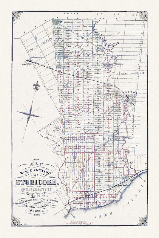 Map of the Township of Etobicoke, 1856, map on heavy cotton canvas, 22x27" approx.