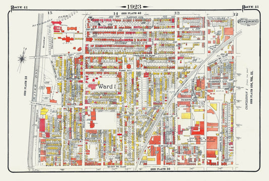 Plate 41, Toronto East, Riverdale & Leslieville, 1923, Map on heavy cotton canvas, 18x27in. approx.