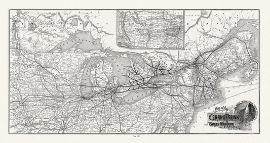 Grand Trunk Railway Company of Canada, 1885, map on heavy cotton canvas, 22x27" approx.