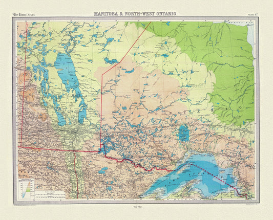 Bartholomew, Manitoba & North-West Ontario, 1922, map on heavy cotton canvas, 22x27" approx.