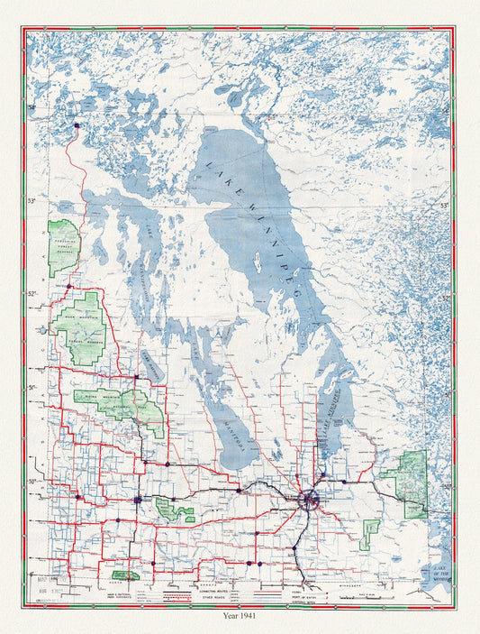 Manitoba Official Highway Map, 1941 , map on heavy cotton canvas, 22x27" approx.