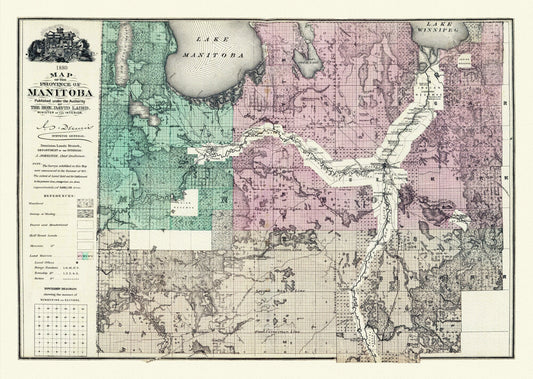 Meacham et Allan, Province of Manitoba, 1880, map on heavy cotton canvas, 22x27" approx.