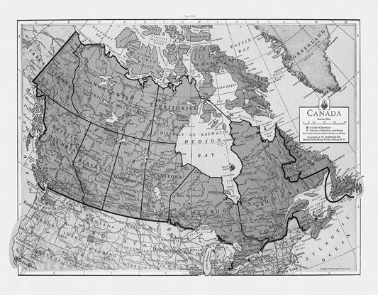 J.W. Clement Co., Canada, 1943 Ver. Bw7, map on heavy cotton canvas, 22x27" approx.