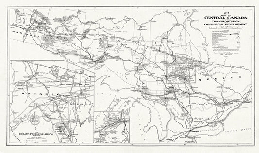 Central Canada Showing Transportation and Commercial Development, 1927, map on heavy cotton canvas, 22x27" approx.