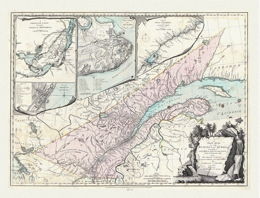 Quebec: Sayer et Carver, A new map of the Province of Quebec, according to the 1763 Royal Proclamation, 1776, cotton canvas, 22x27" approx.