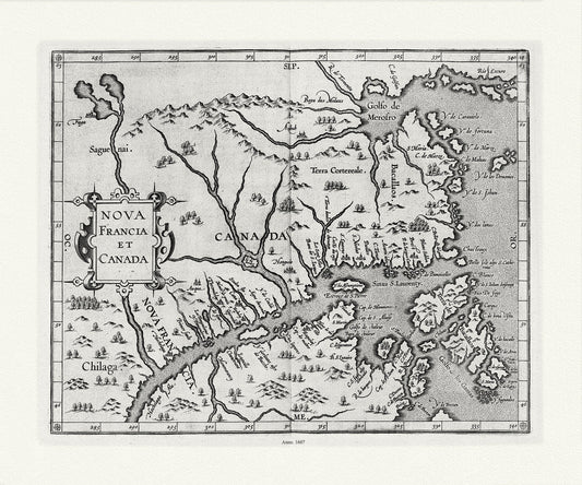 Wytfliet, Corneille, Nova Francia et Canada, 1607 , map on heavy cotton canvas, 22x27" approx.