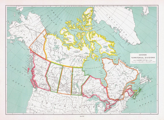 Canada territorial divisions, 1915, map on heavy cotton canvas, 22x27" approx