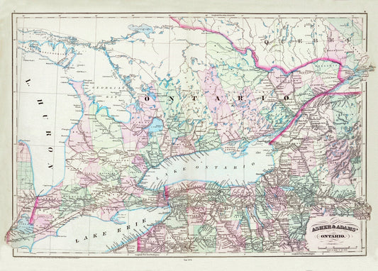 Asher & Adams, Ontario, 1872 , map on heavy cotton canvas, 22x27" approx.