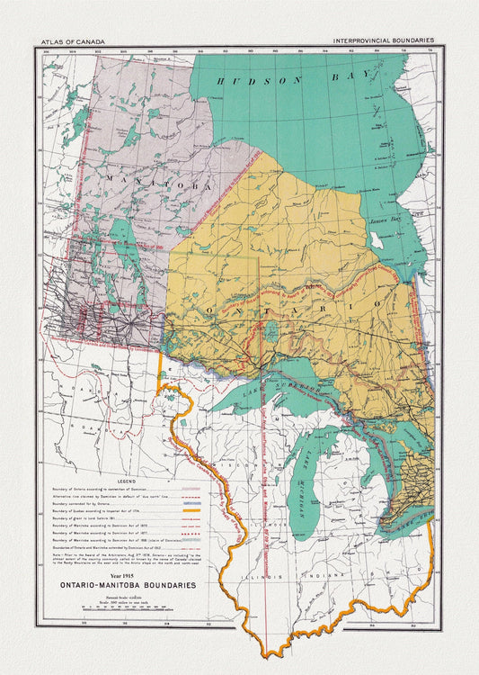 Canada Department of the Interior et Chalifour, Ontario & Manitoba boundary, 1915, map on heavy cotton canvas, 22x27" approx.