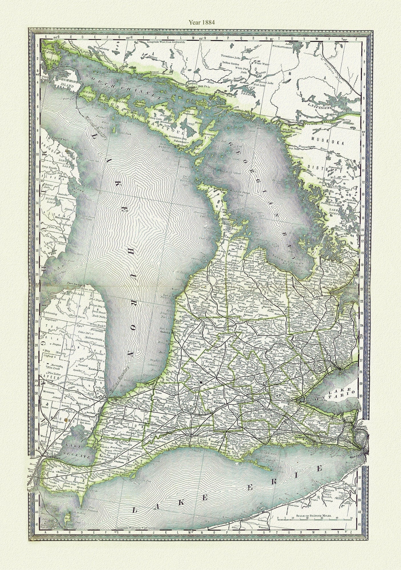 H.H. Hardesty & Co., Map of Ontario, No. 1, Western Half, 1884 , map on heavy cotton canvas, 22x27" approx.