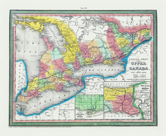 Mitchell, Canada West, (Formerly Upper Canada), 1855, map on heavy cotton canvas, 22x27" approx.