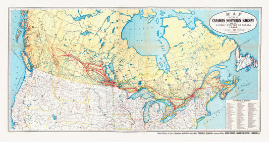 Canada Southern Railway, 1906, map on heavy cotton canvas, 22x27" approx.