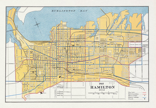 Canada,  Department of Interior, Hamilton, 1915, map on heavy cotton canvas, 22x27" approx.