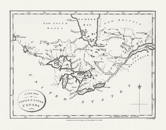 Morse, New Map of Upper & Lower Canada, 1794 , map on heavy cotton canvas, 22x27" approx.