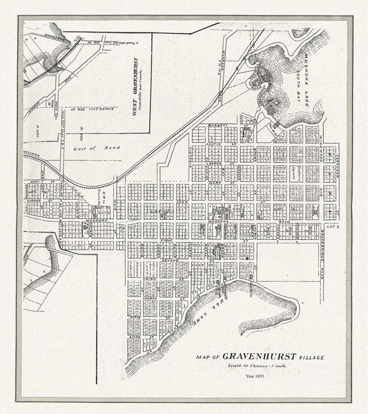 Gravenhurst Village, Muskoka, 1893,map on heavy cotton canvas, 22x27" approx.