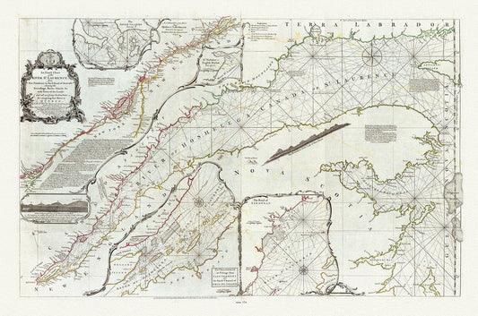Quebec: Jefferys, An Exact Chart of the River St. Laurence, 1775, map on heavy cotton canvas, 22x27" approx.