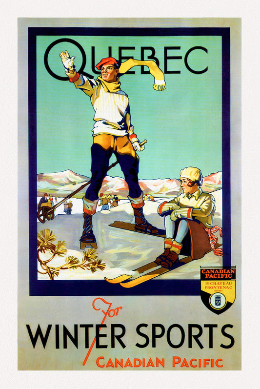 Canadian Pacific, Quebec for Winter Sports, c. 1954 , travel poster on heavy cotton canvas, 22x27" approx.