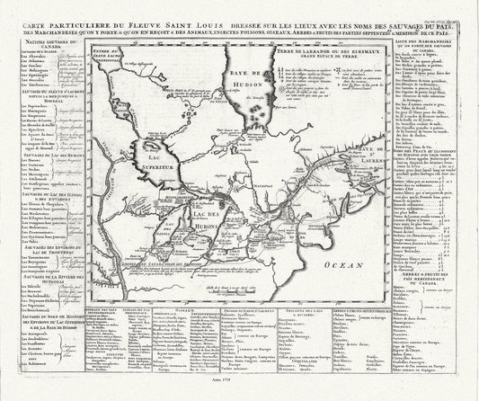 Henri Chatelain, Le Canada, 1719, map on heavy cotton canvas, 22x27" approx.