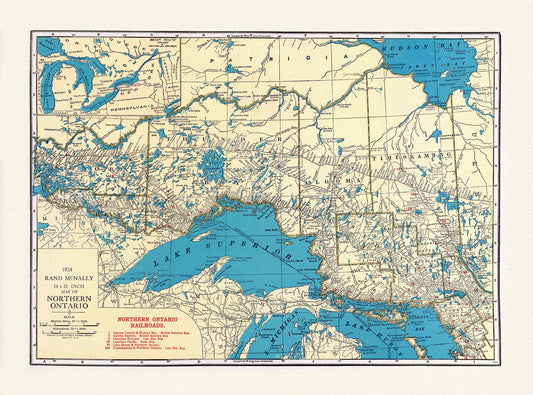 Rand McNally & Company, Commercial Atlas, Northern Ontario, 1924 , map on heavy cotton canvas, 22x27" approx.
