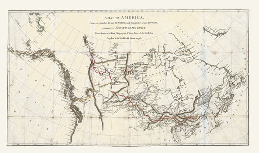 Mackenzie's Track from Montreal to Fort Chipewyan, 1793, map on heavy cotton canvas, 22x27" approx.