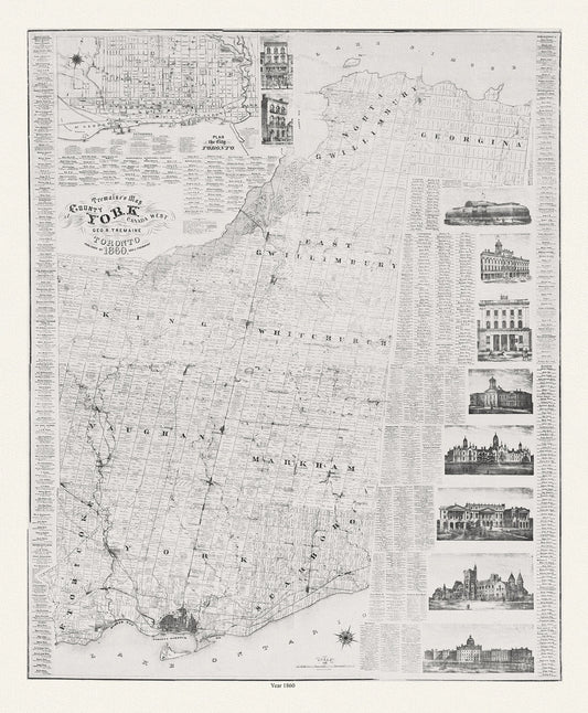 York County: Tremaine's Map of the County of York, Canada West, 1860, map on heavy cotton canvas, 22x27" approx.