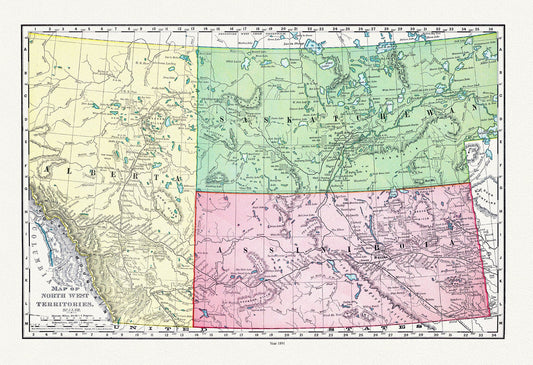 Rand, McNally & Co., North West Territories, 1891, map on heavy cotton canvas, 22x27" approx.