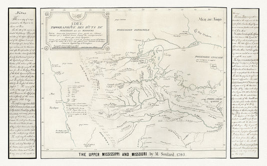 Kohl et Soulard, The Upper Mississippi and Missouri, 1795, map on heavy cotton canvas, 22x27" approx