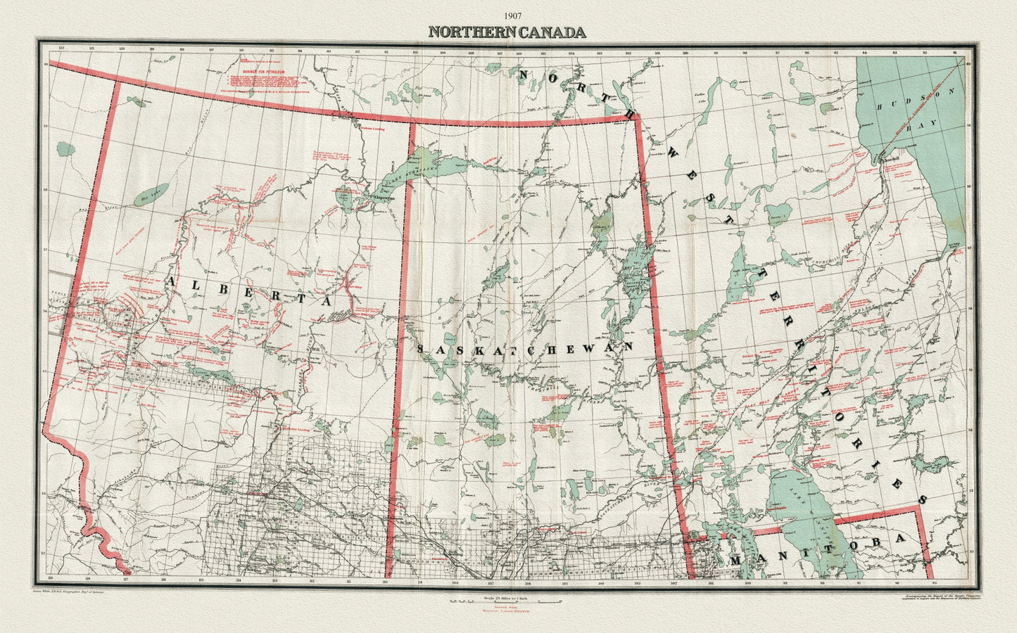 Northern Canada, 1907, map on heavy cotton canvas, 22x27" approx.