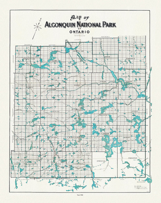 Historic Algonquin Park Map, Copp Clark Co., 1900, map on heavy cotton canvas, 20 x 25" approx.