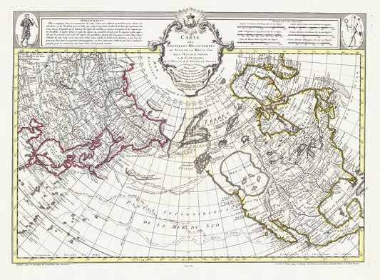 Buache et Delisle, Carte Des Nouvelles Decouvertes Au Nord de la Mer de Sud, 1752, map on heavy cotton canvas, 22x27" approx.