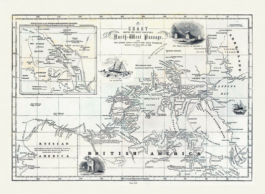 Morse et Colby, Chart Showing the Recent Search for the North-West Passage, 1856 , map on heavy cotton canvas, 22x27" approx.