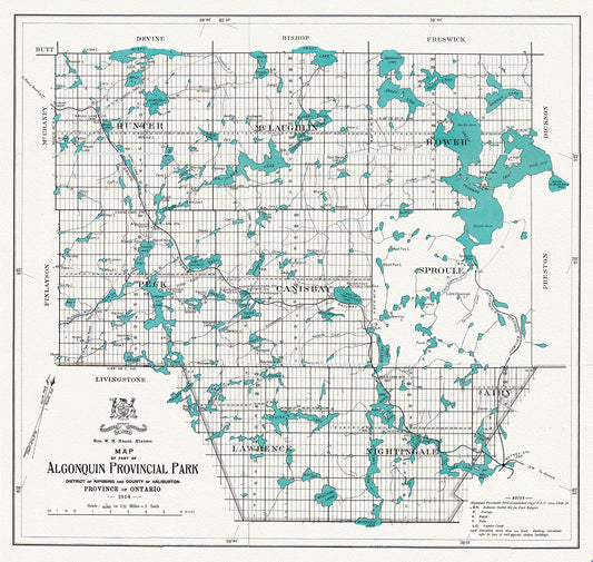 Historic Algonquin Provincial Park Map, 1914, map on heavy cotton canvas, 20x27" approx.