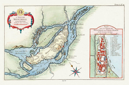 Bellin (Jacques Nicolas, 1703-1772), L'Isle de Montreal, et ses environs, 1764 Ver. C, map on heavy cotton canvas, 20x27" approx.