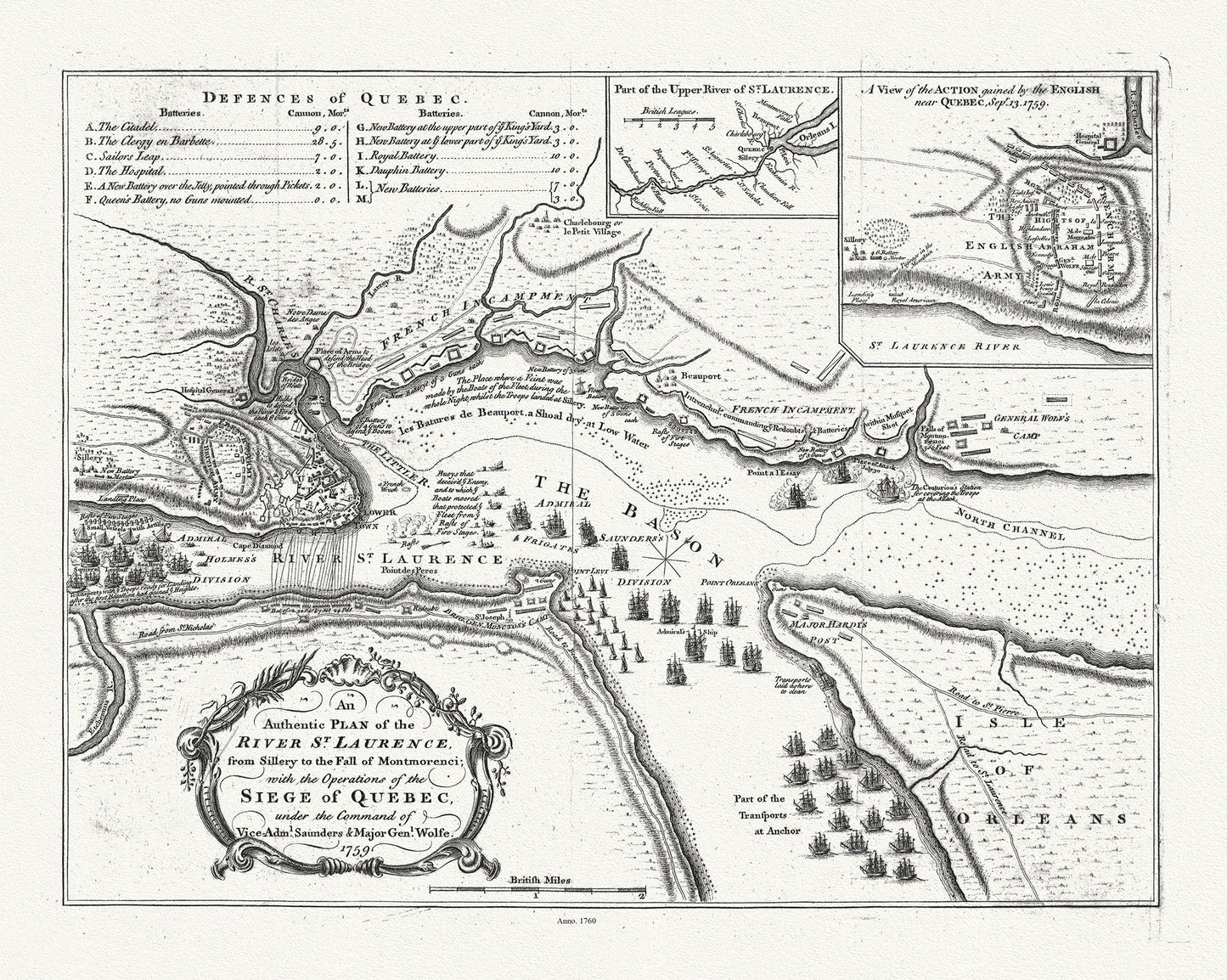 Plan of the River St. Laurence, from Sillery  Montmorenci Falls etc...., 1760, map on heavy cotton canvas, 20x27" approx.