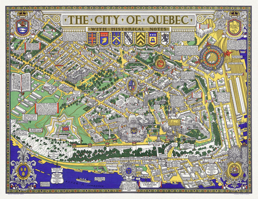 Maw, City of Quebec with Historical Notes, 1932, map on heavy cotton canvas, 20x27" approx.